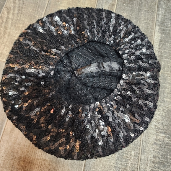 Rachel Zoe black sequence beret hat - Picture 3 of 7